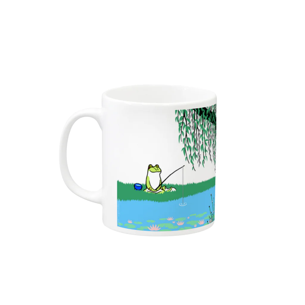 frogcroaksの蛙池 かきつばたと睡蓮 Mug :left side of the handle