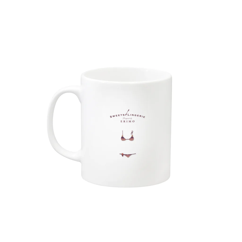 ERIMO–WORKSのSweets Lingerie Mug "Chocolate Cake" Mug :left side of the handle