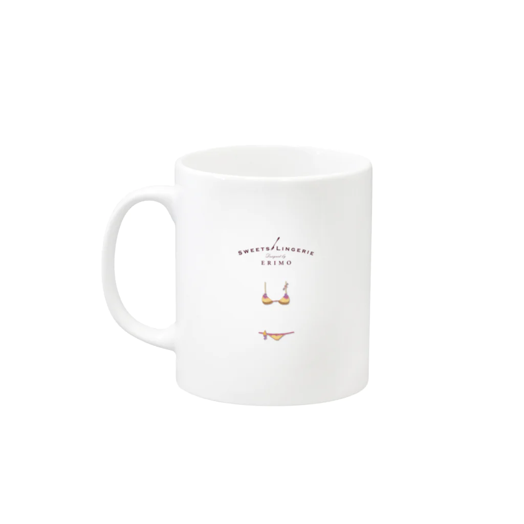 ERIMO–WORKSのSweets Lingerie Mug "Blueberry Cheesecake" Mug :left side of the handle