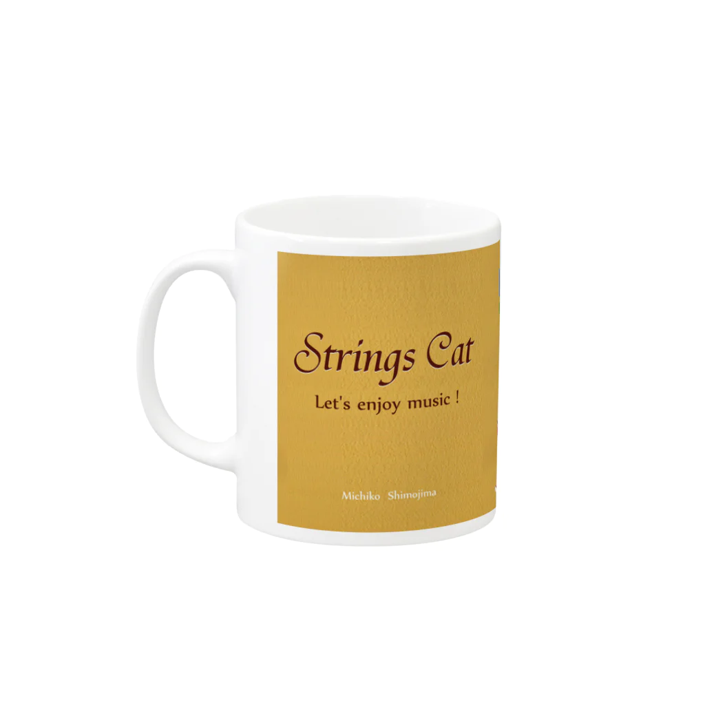 猫と音楽Strings Catの陽気なジプシーバンド猫 Mug :left side of the handle