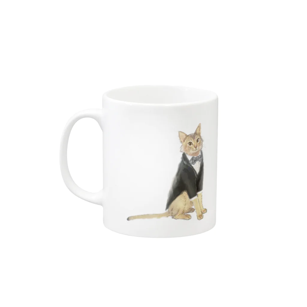 似顔絵婚姻届/スマホDIY婚姻届~ai.create~の無料婚姻届♡お揃い新郎猫VER. Mug :left side of the handle