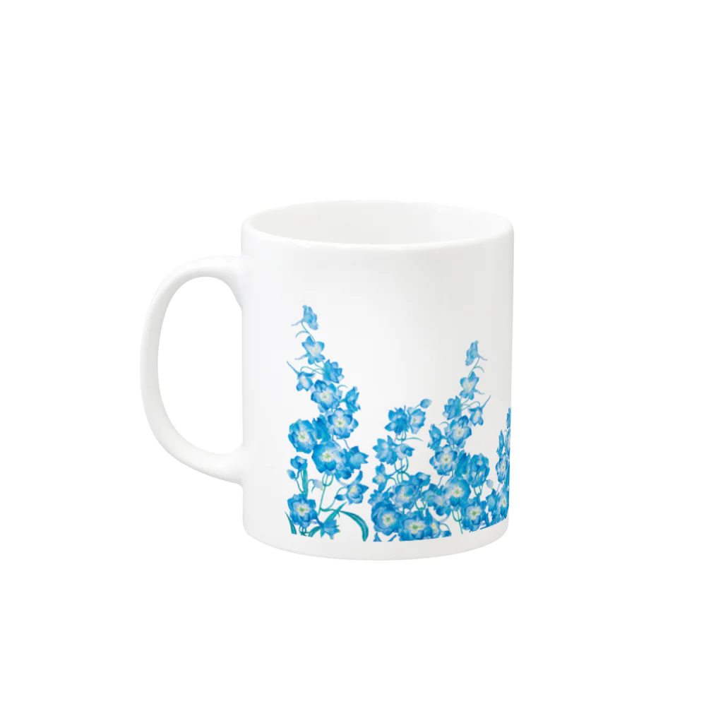 花雑貨の咲き乱れる青い花 デルフィニウム Mug :left side of the handle