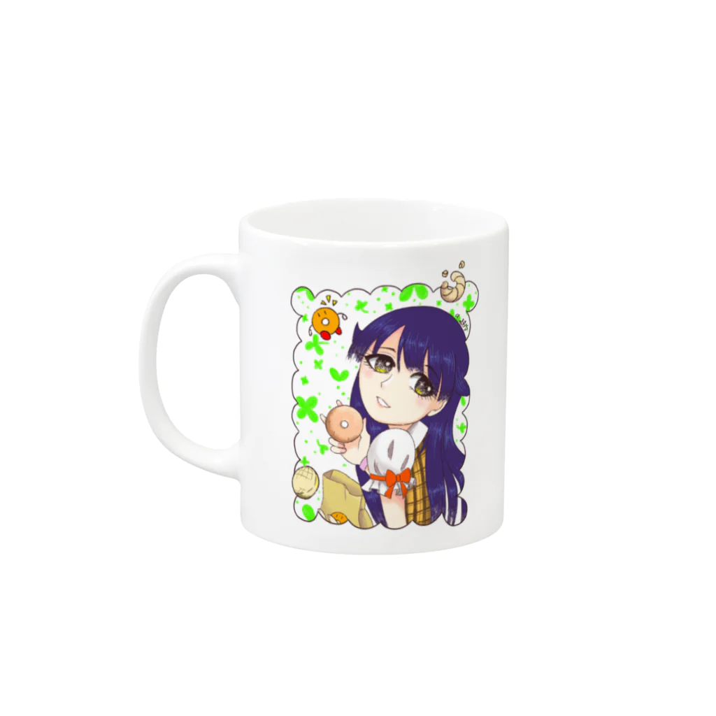 しろくろぷぅじぃのドーナツくろじぃ（キラキラ） Mug :left side of the handle