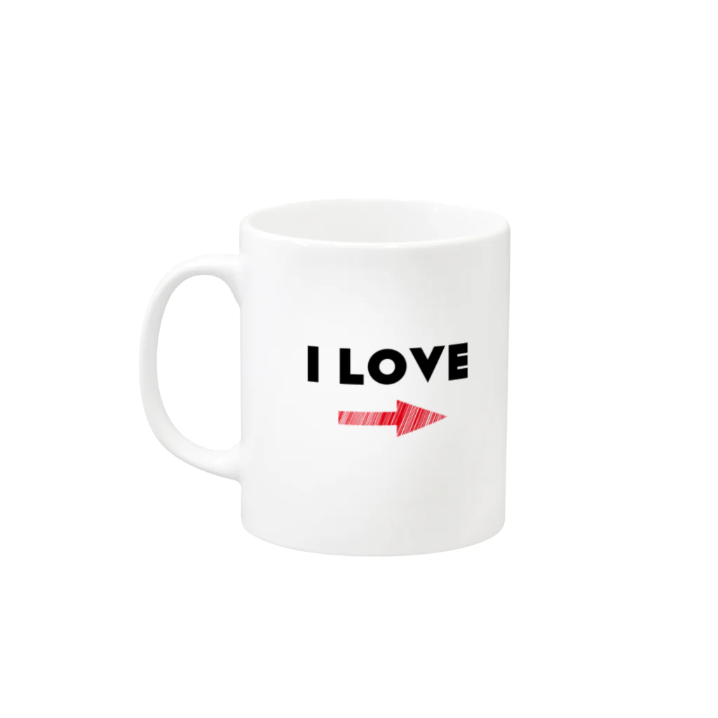 YükaCh!ka(ユカチカ)のI LOVE →(文字黒) Mug :left side of the handle