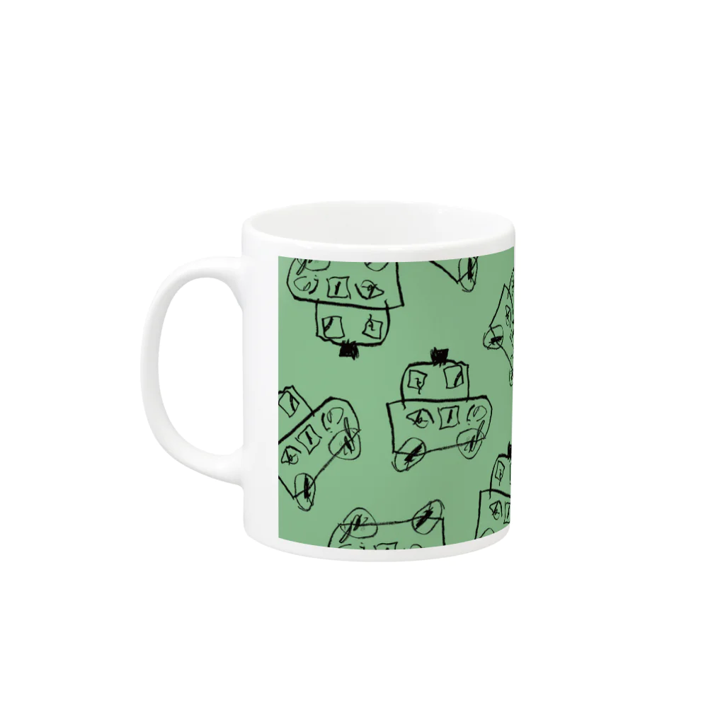 こどもの絵だいすきのパトカー緑 Mug :left side of the handle