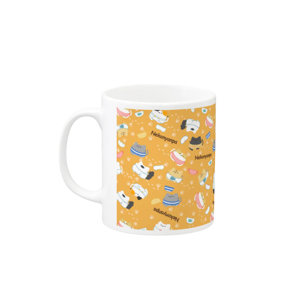 穂海ほのほのとねこにゃんぱのお店のてくてくねこにゃんぱ　マグカップ Mug :left side of the handle