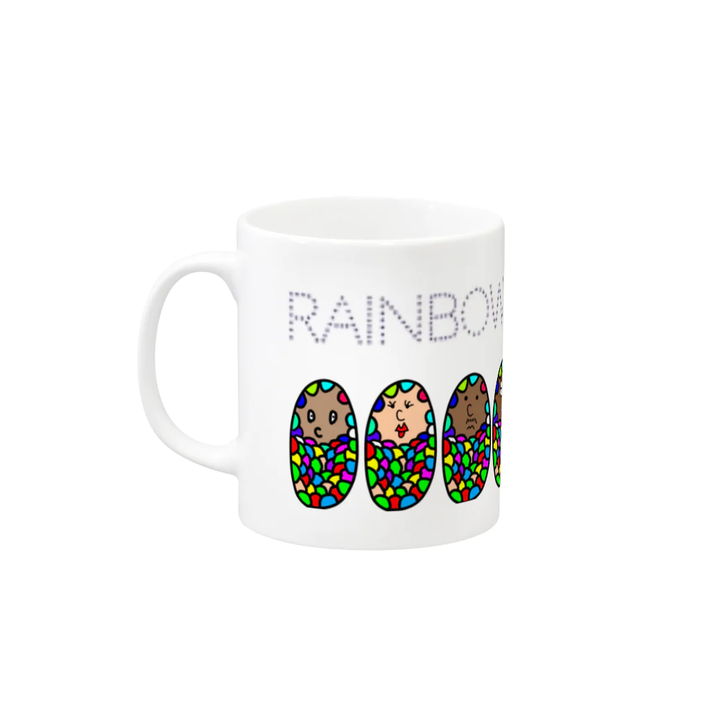 Talow Design のRainbow Minomushi Friends  Mug :left side of the handle