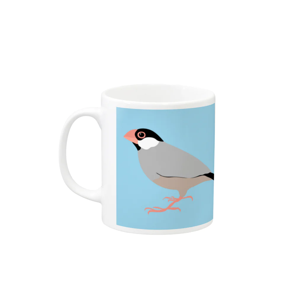 文鳥ちゅんねる【公式グッズストア】の文鳥と白文鳥／スカイブルー Mug :left side of the handle