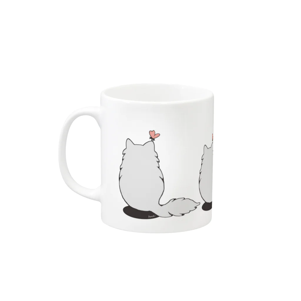 木ノ下商店のねことちょうちょ４連 Mug :left side of the handle