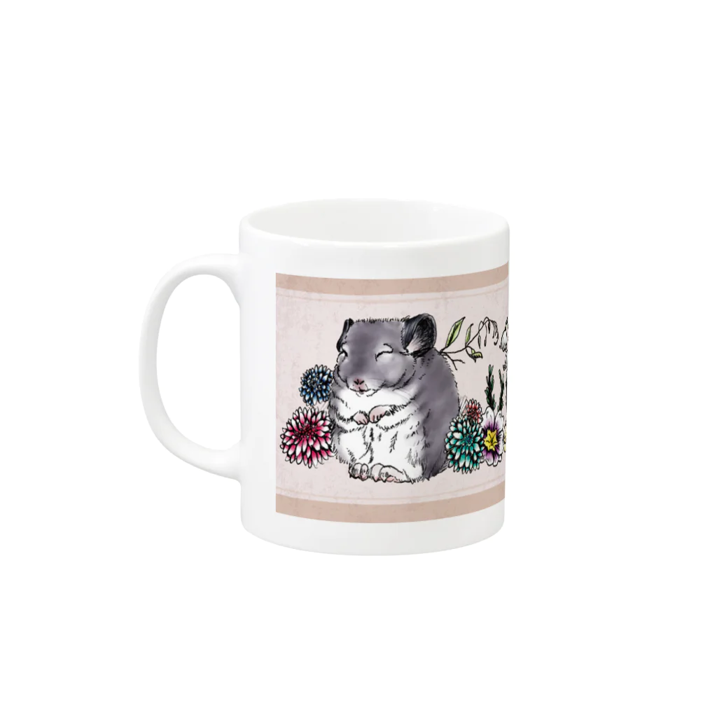 おもちのお花いっぱいチンチラピンク Mug :left side of the handle