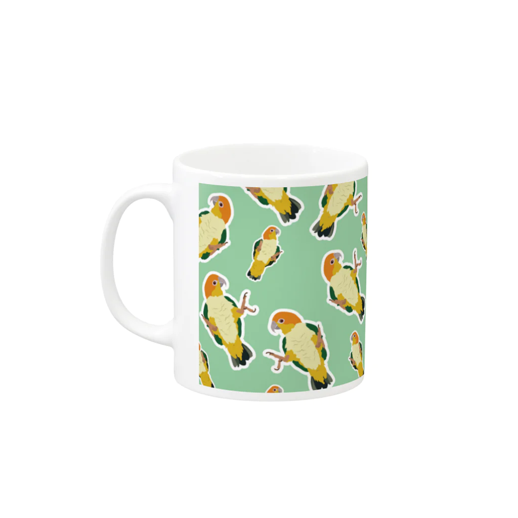 UCHINOKO　SHOPのシロハラインコさんのマグカップ Mug :left side of the handle