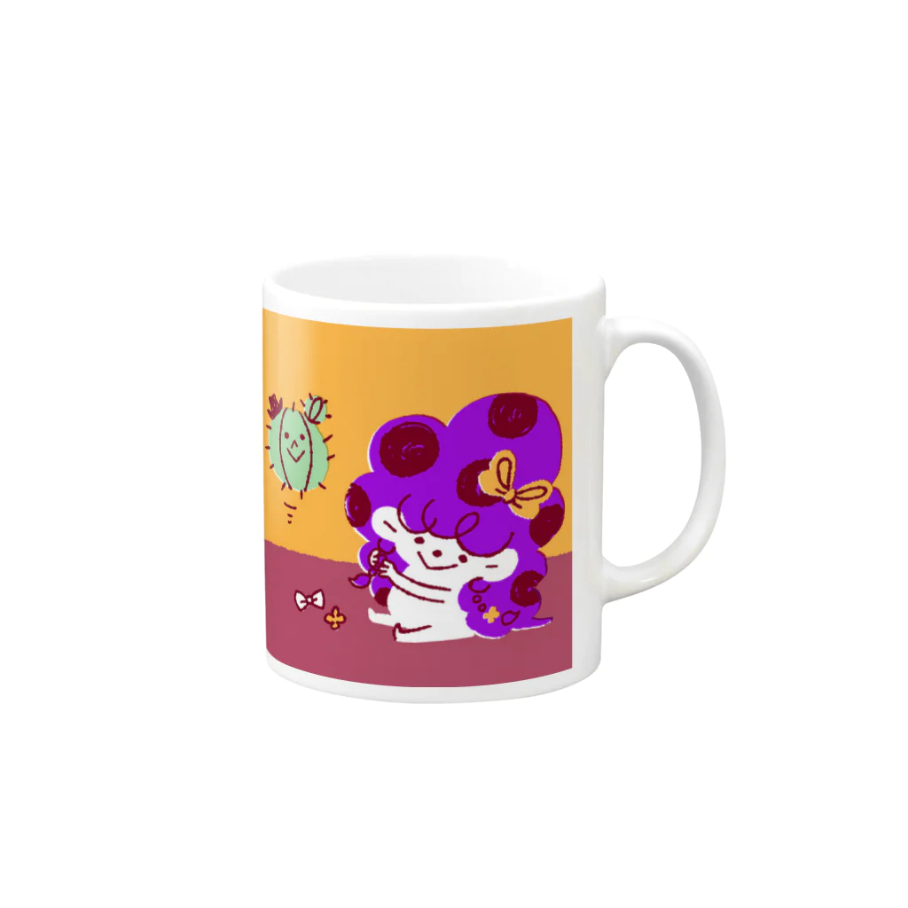 マーケットデザインワーク　ビイトのハリネズミのヘンジー三つ編み中 Mug :right side of the handle