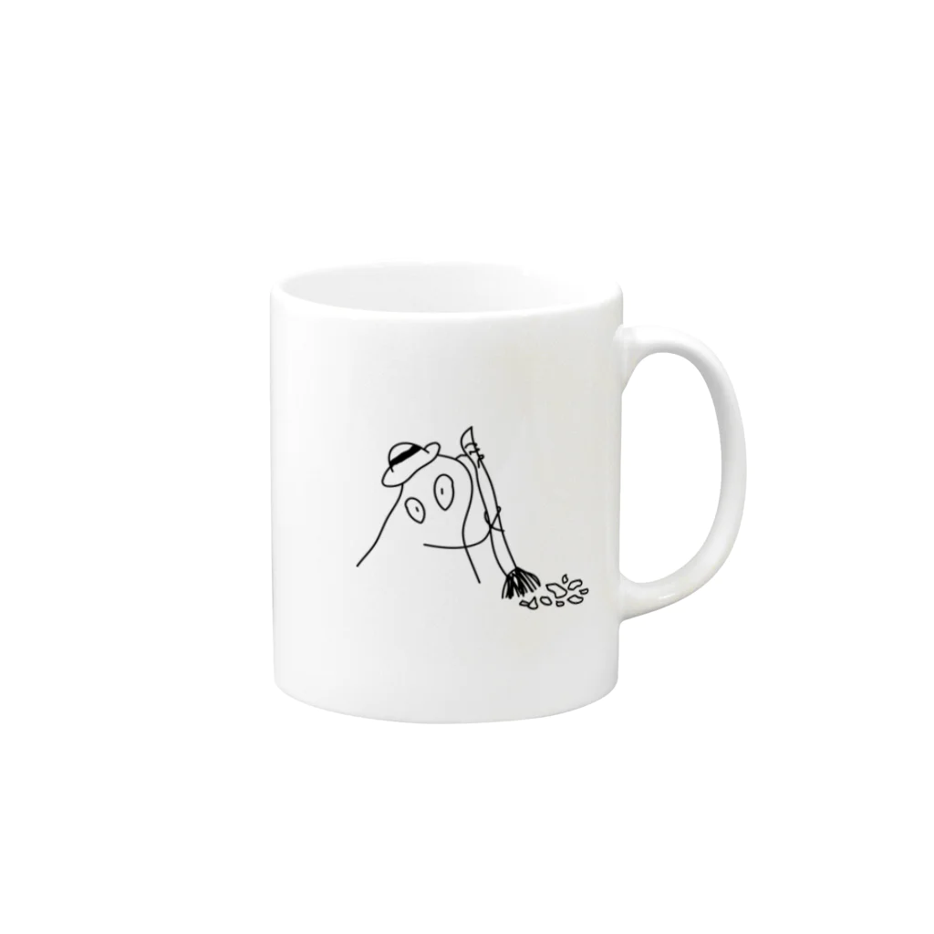 かわいいいきものグッズのせっせこおばけ Mug :right side of the handle