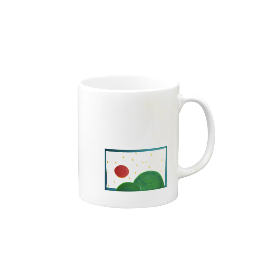 晴田書店のお山と太陽 Mug :right side of the handle