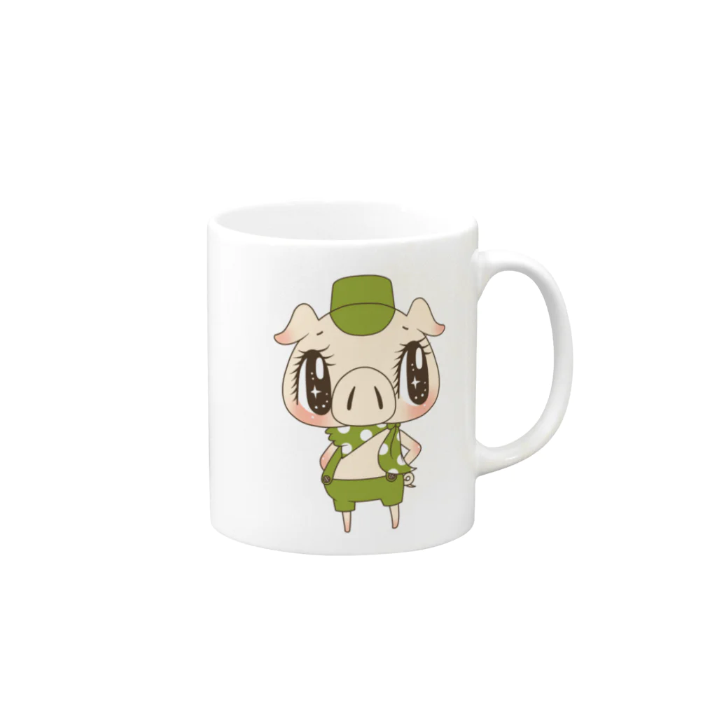 イラストレーターしらかべりえの三匹のこぶた長男 Mug :right side of the handle