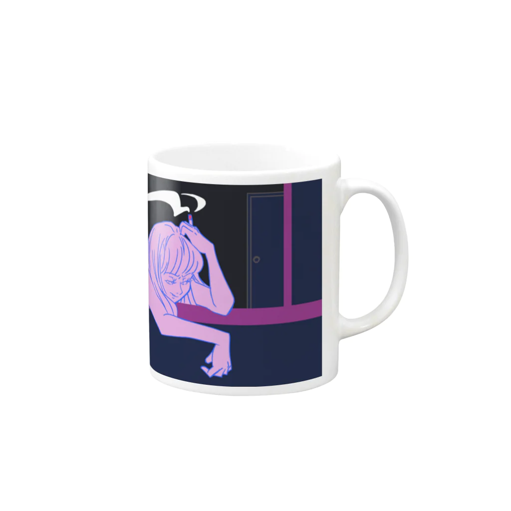 椿英妄想局の見下ろす女とタバコの煙 Mug :right side of the handle