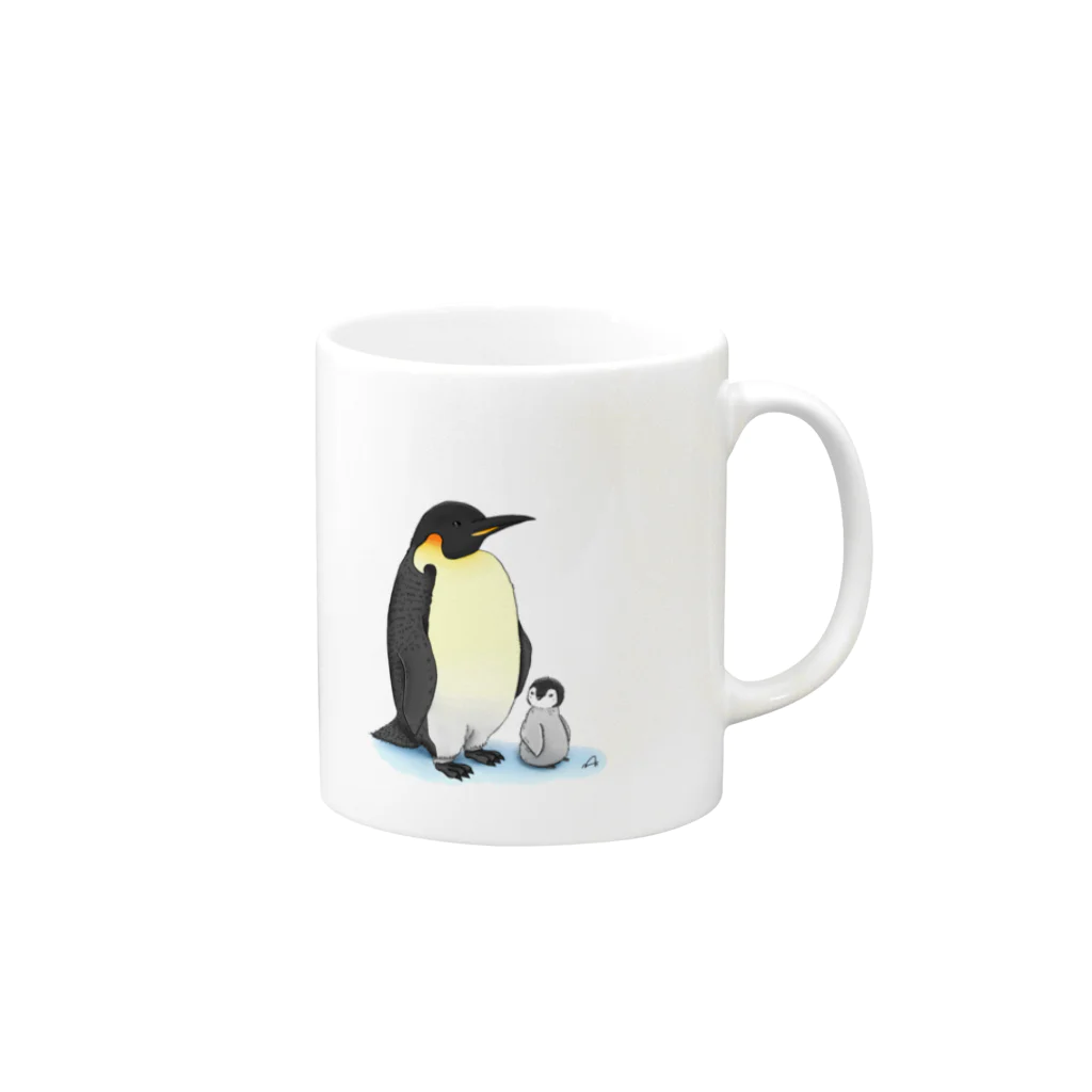 イラストレーターNaoのコウテイペンギンの親子 Mug :right side of the handle