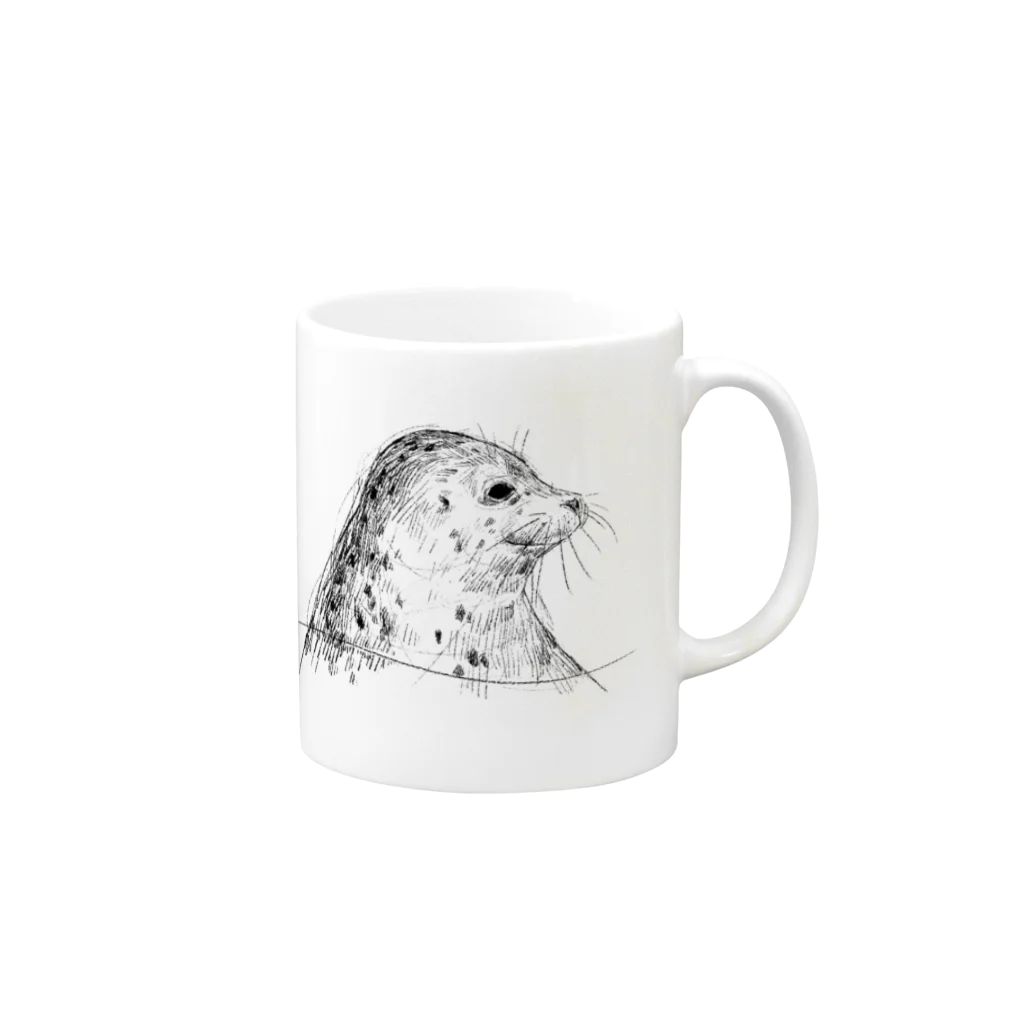 ぴすぴすのSpotted seal & Ringed seal Mug :right side of the handle