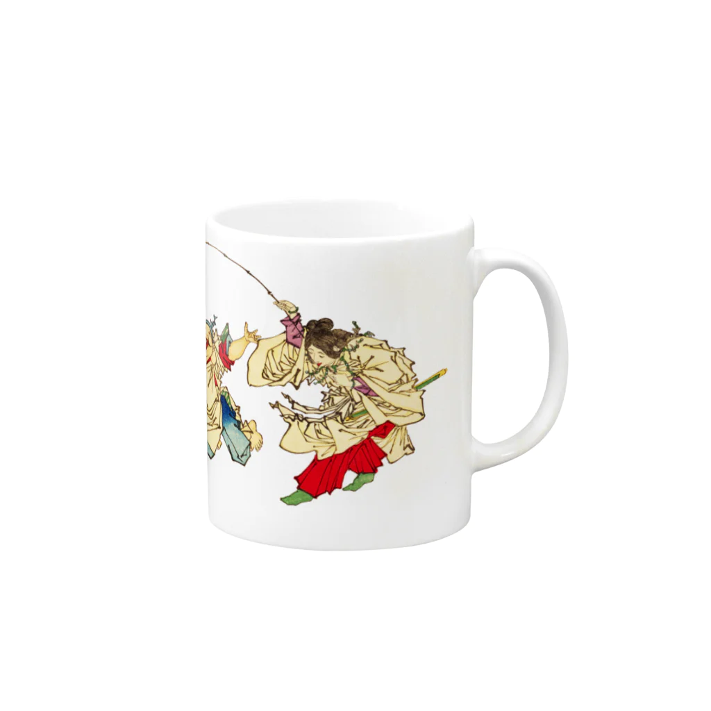 猫の浮世絵・草紙の猫と遊ぶ神功皇后と恵比寿天 Mug :right side of the handle