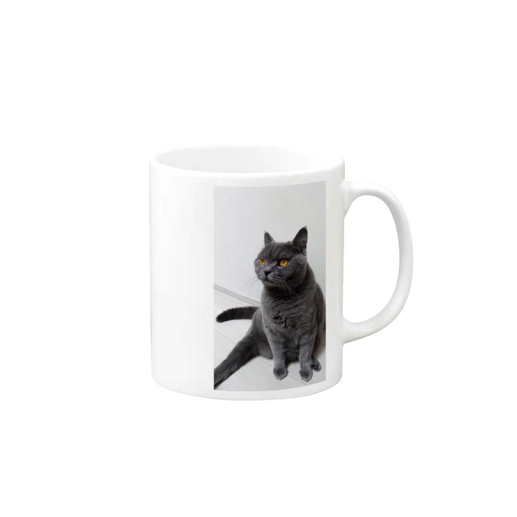 ねこのきまぐれのくつろぎブルー Mug :right side of the handle