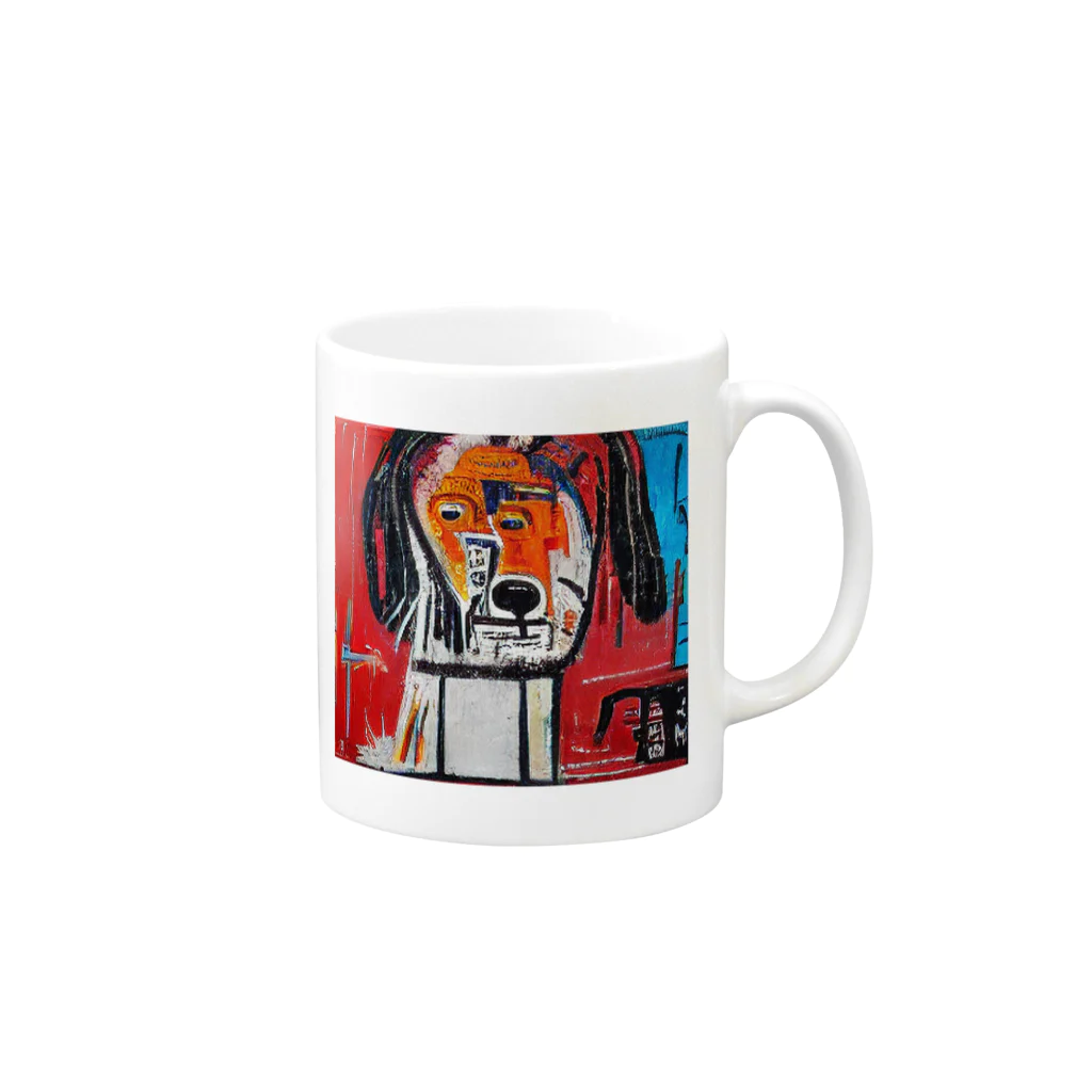 KiriyaMartのAIアート”バスキア画風”犬 Mug :right side of the handle