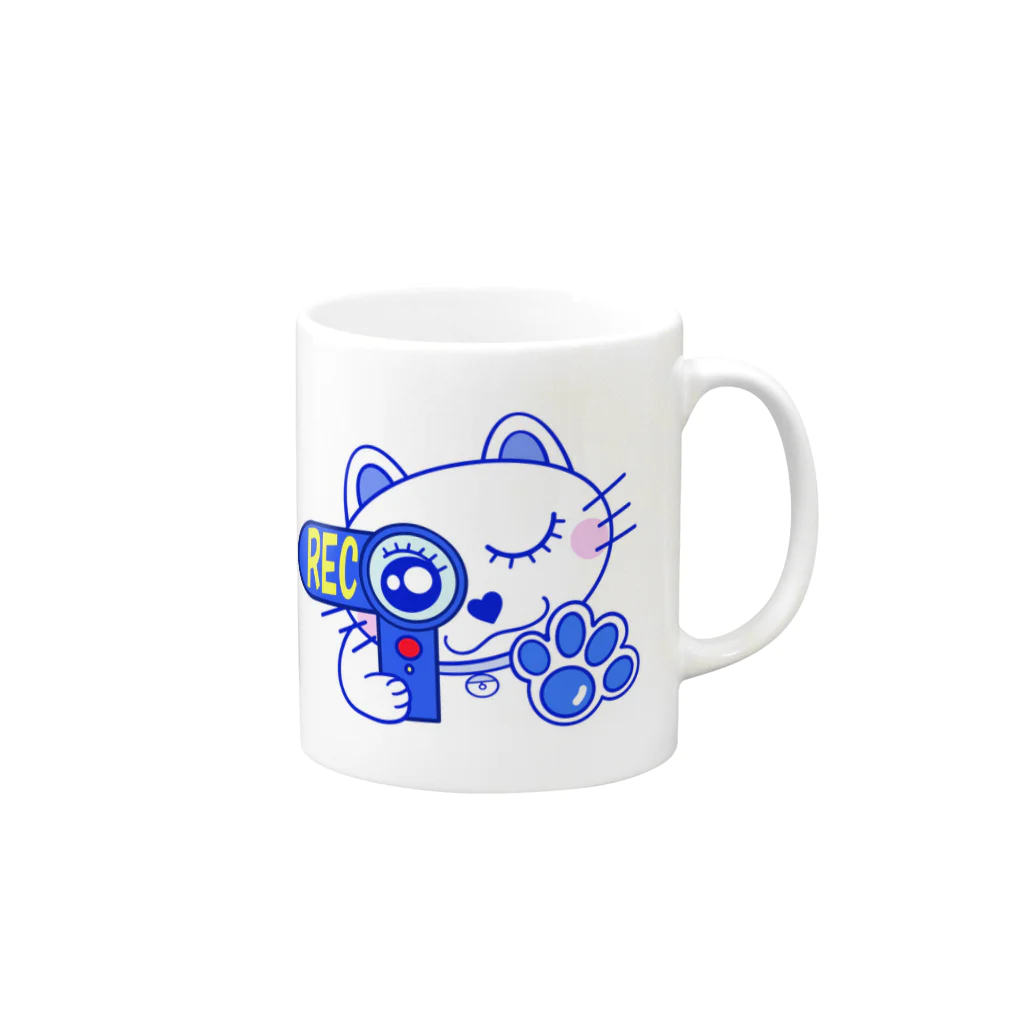 ReShellyのキャット/ブルー/猫/REC Mug :right side of the handle