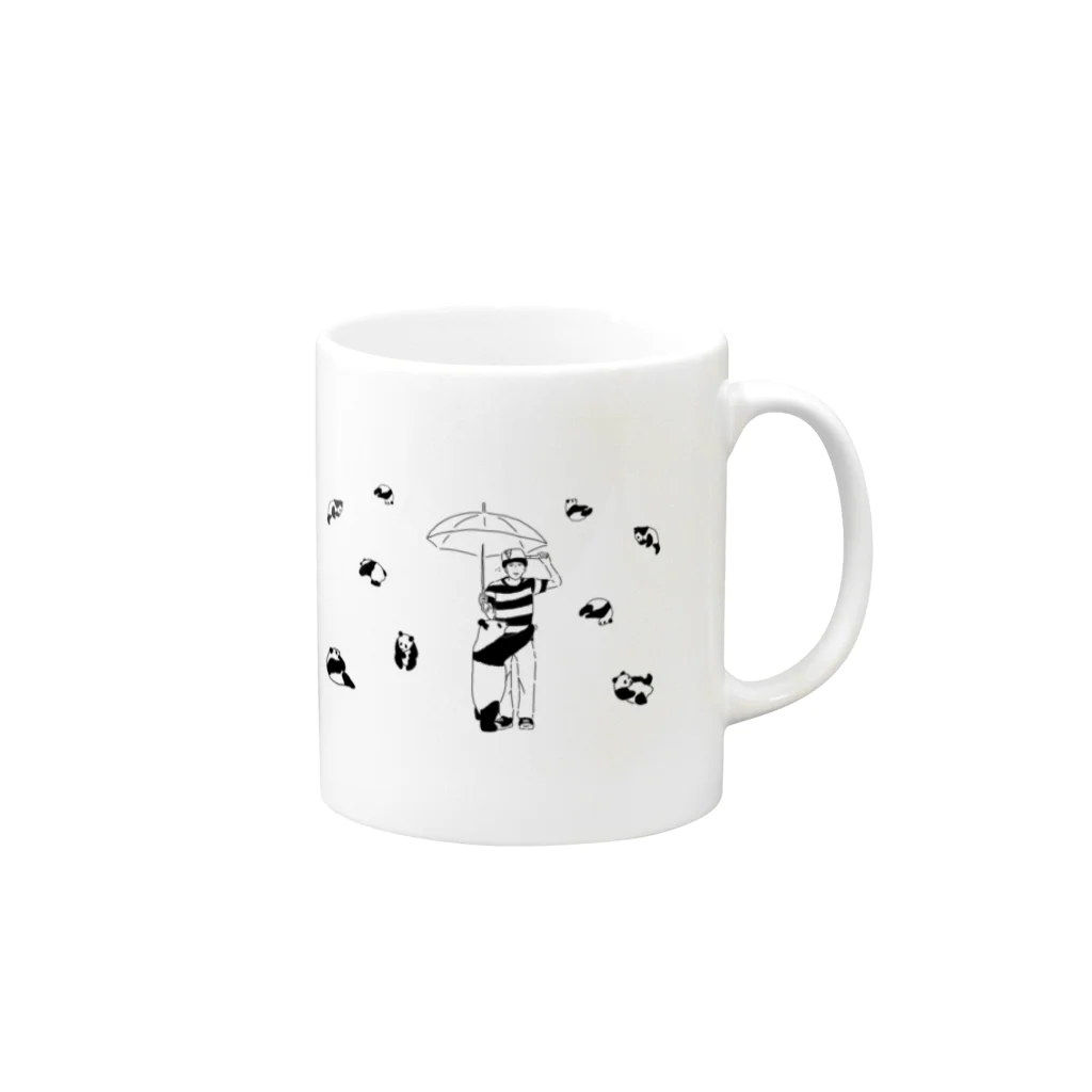 なべぼだの子パンダ雨 Mug :right side of the handle