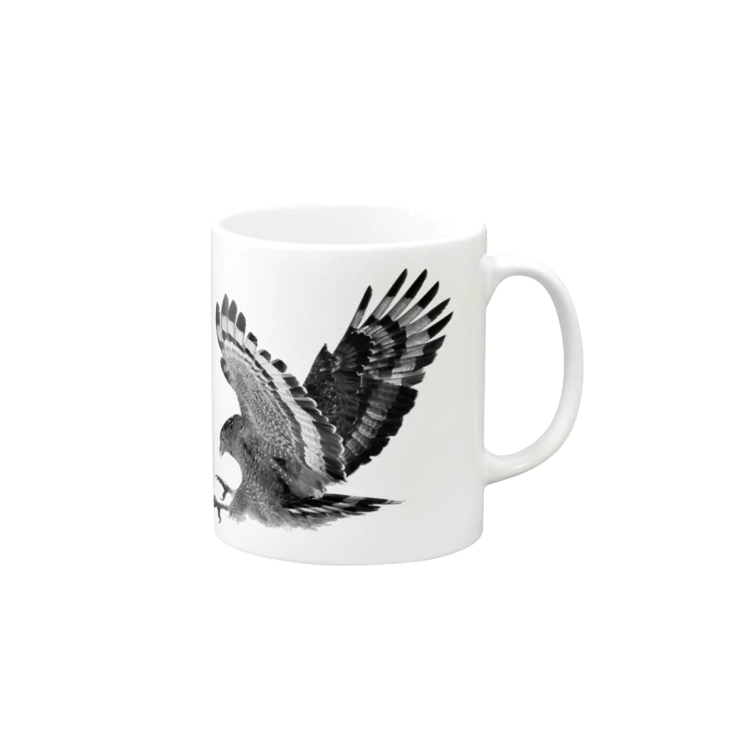 WILDBIRD GOODS SHOPのカンムリワシ・モノクロ Mug :right side of the handle