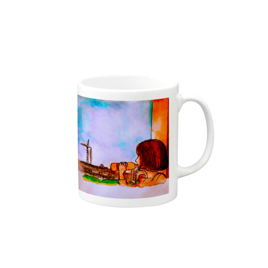 鳥取カランコロンの夕暮れと女の子 Mug :right side of the handle