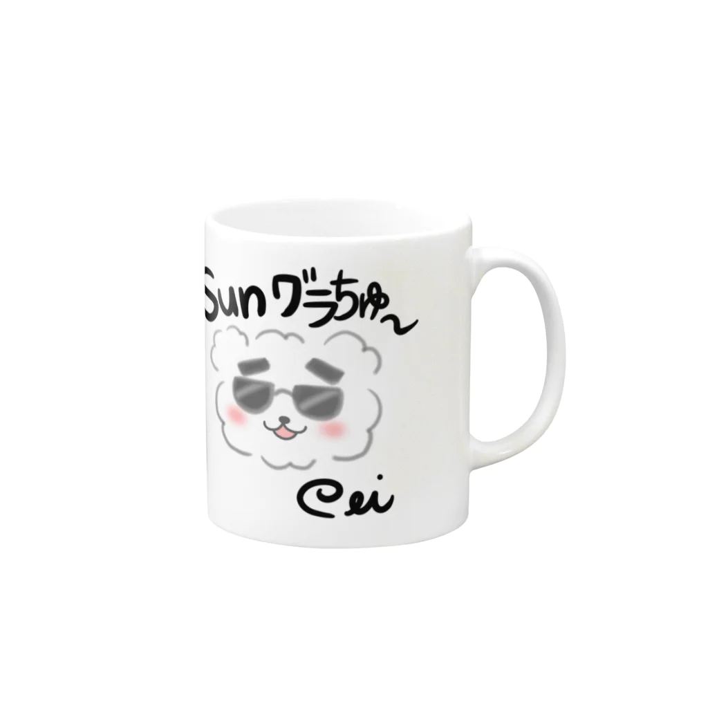 P_aquaのサングラチュー（黒文字Ver） Mug :right side of the handle