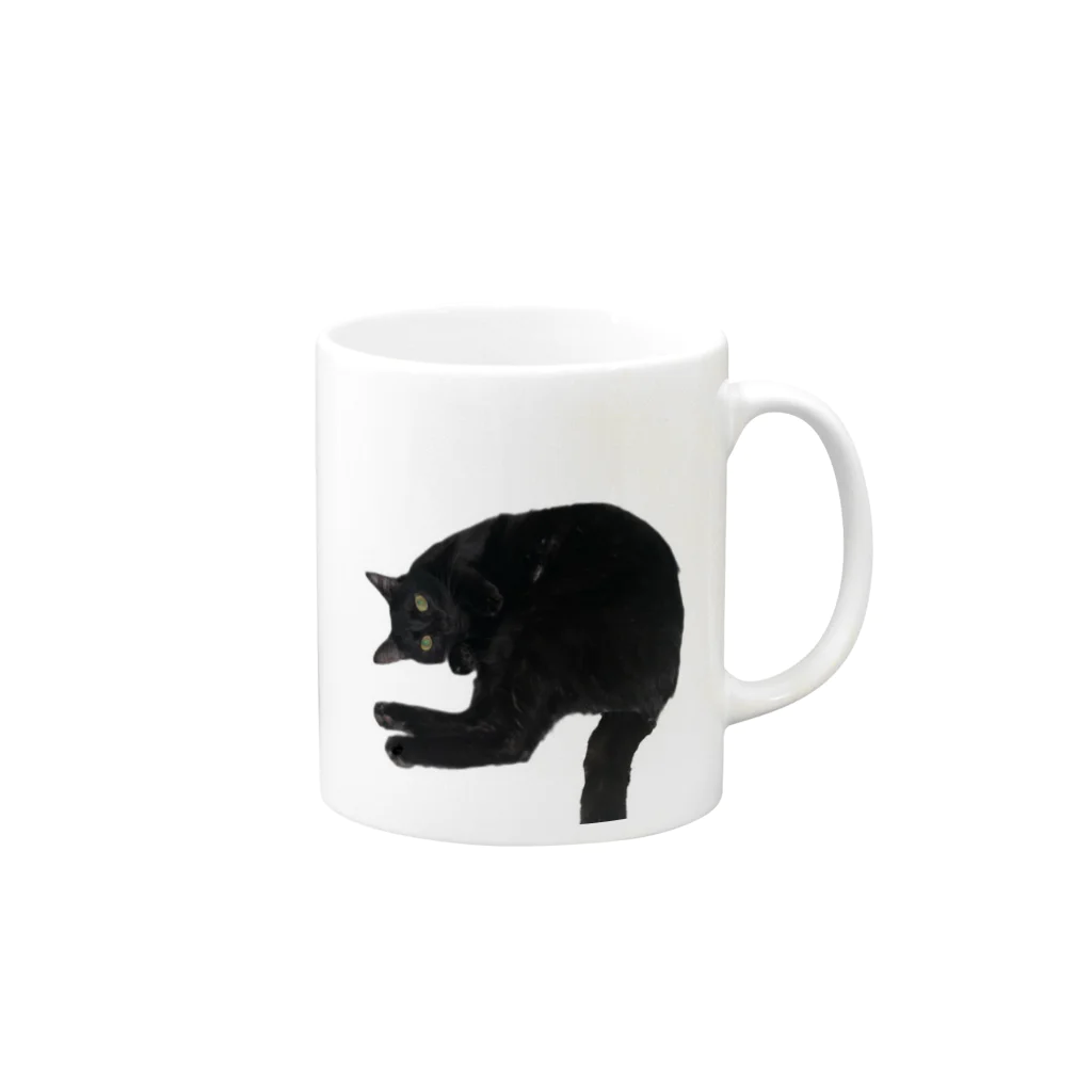 黒猫の床に落ちてる猫 Mug :right side of the handle