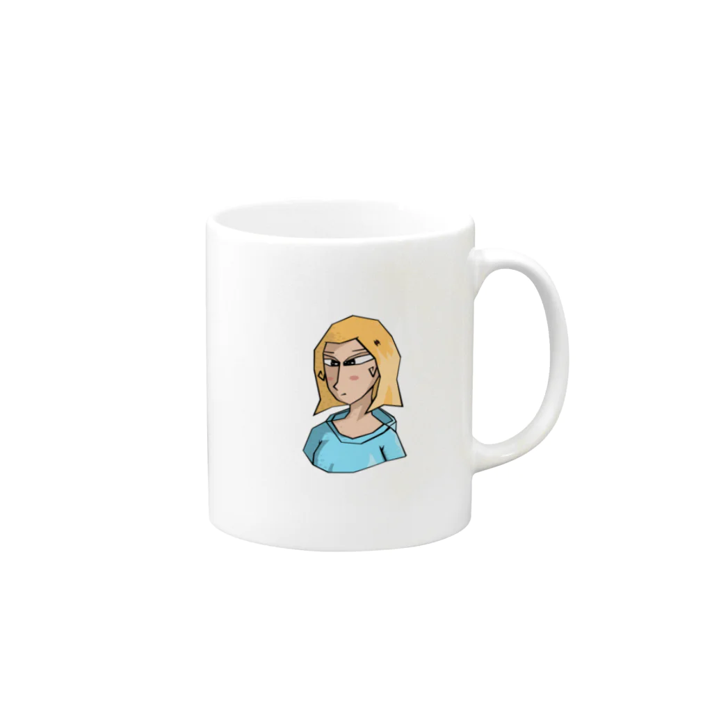 えりすん(Erisun)のLady in a Blue Hoodie Mug :right side of the handle