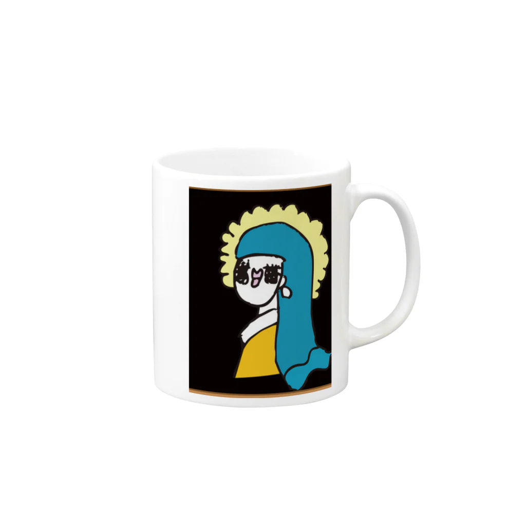 ハリリーナブティックの真珠の耳飾りのハリ子 Mug :right side of the handle