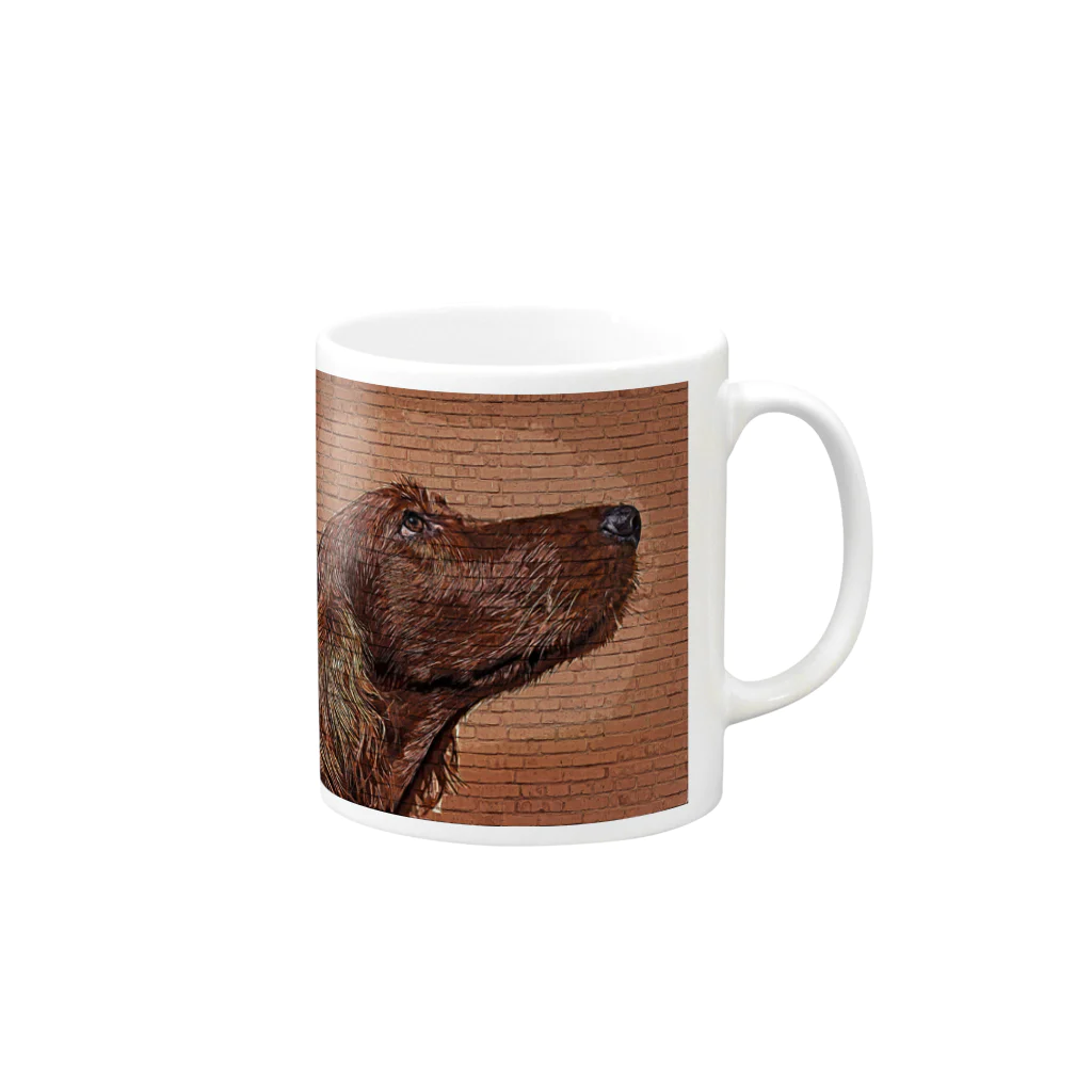 【CPPAS】Custom Pet Portrait Art Studioのアイリッシュセッタードッグ - レンガブロック背景 Mug :right side of the handle