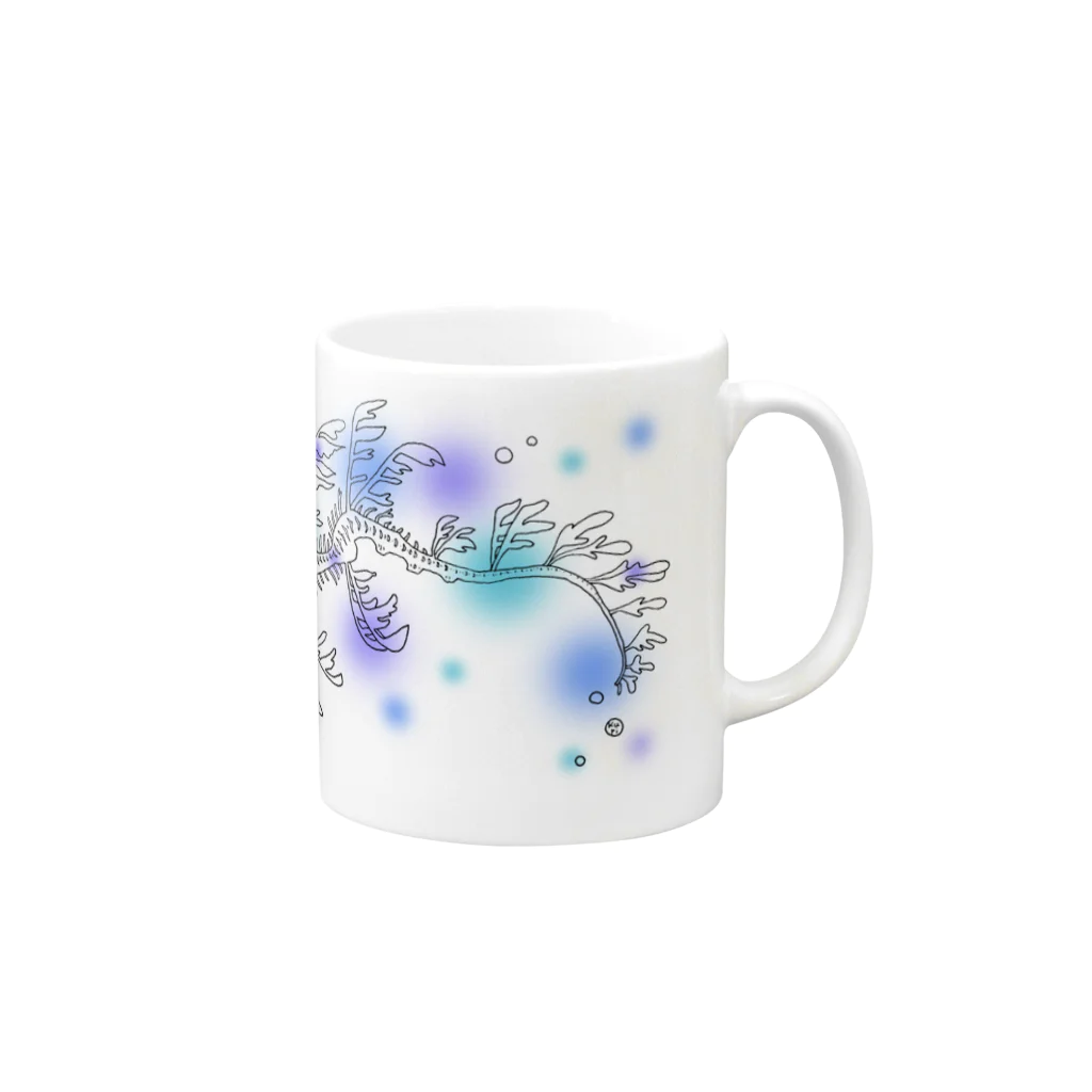 栗坊屋のリーフィーシードラゴン　ポワポワ付き Mug :right side of the handle