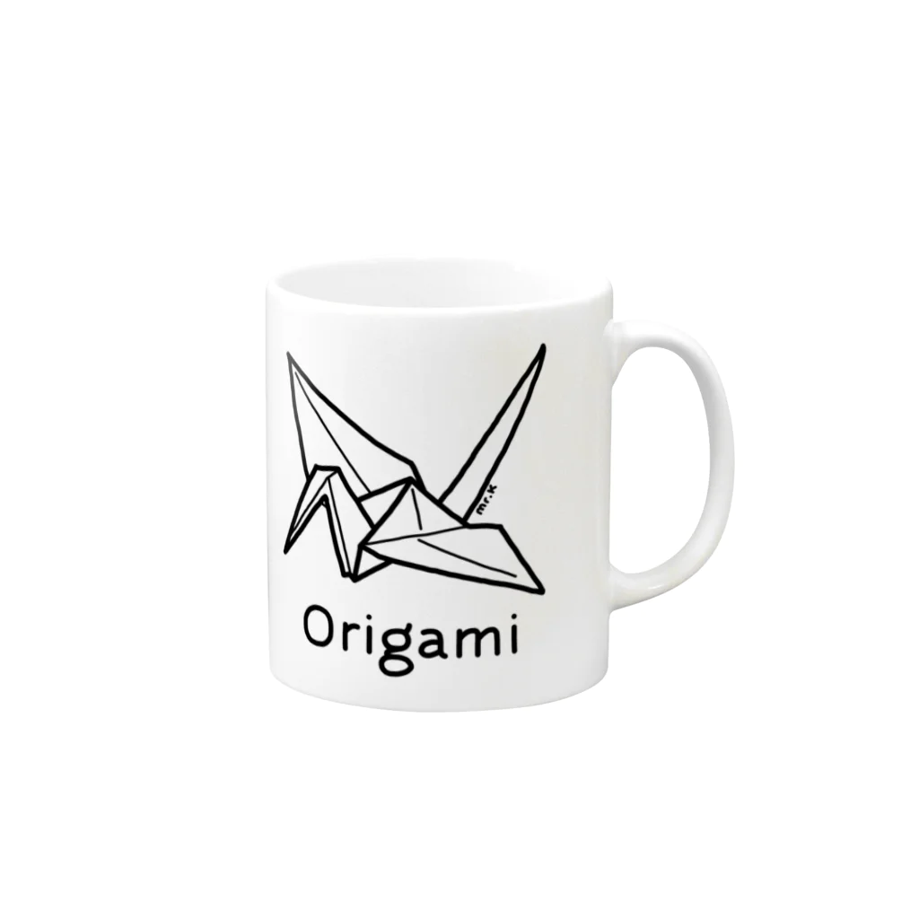 MrKShirtsのOrigami (折り紙鶴) 黒デザイン Mug :right side of the handle