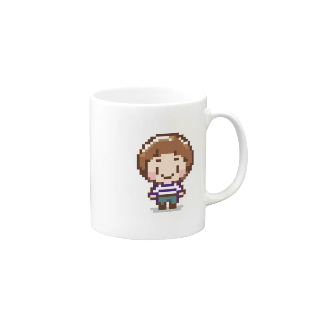 子供と動物のイラスト屋さん｜イラストグッズのお店のドット絵風　ボーダーシャツのキャラクター Mug :right side of the handle