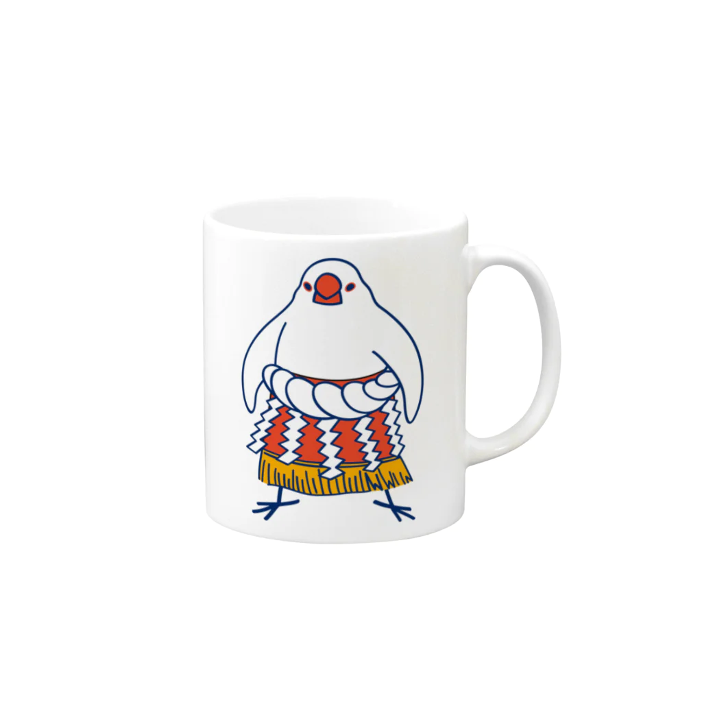 もしもしこちら文鳥のすもう文鳥よこづな　青ライン Mug :right side of the handle