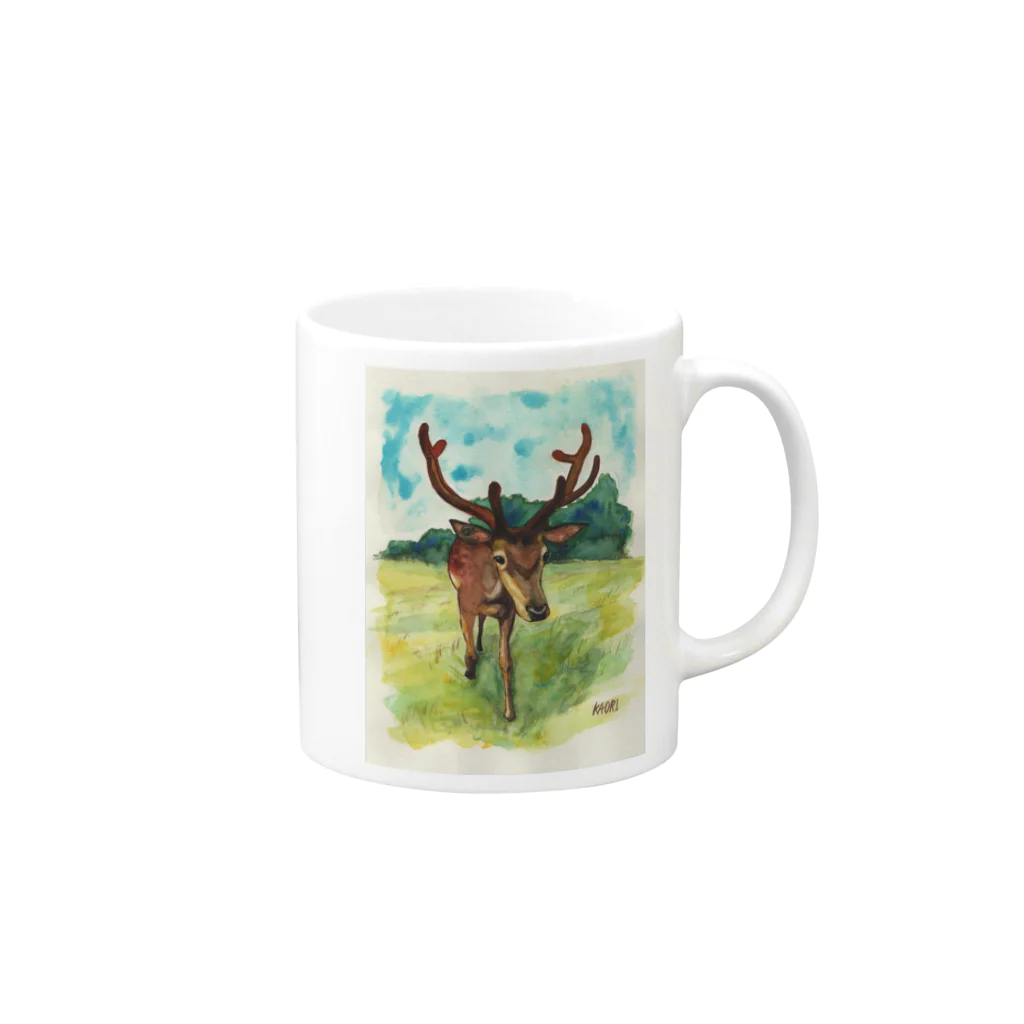 kaorimarronの鹿さんグッズ Mug :right side of the handle