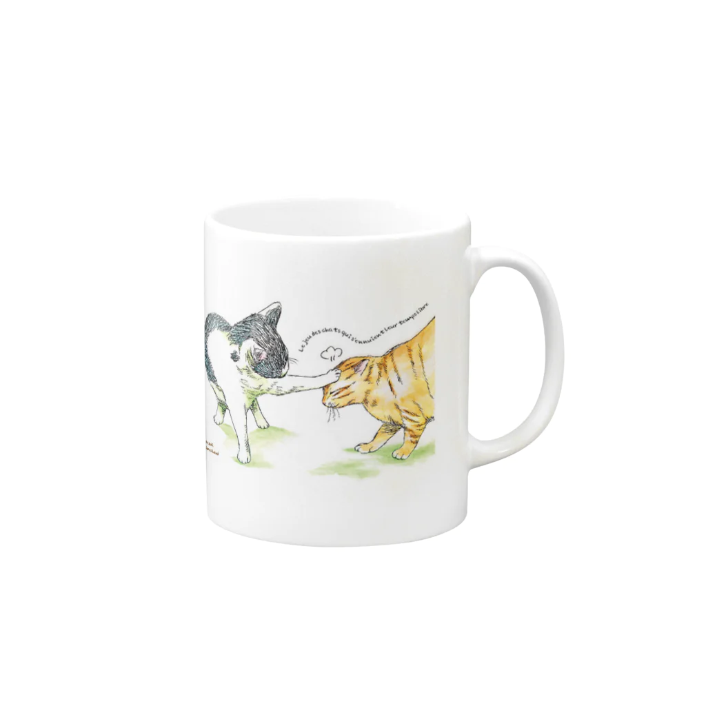 高崎アニマルランドの暇を持て余した猫たちの遊び Mug :right side of the handle