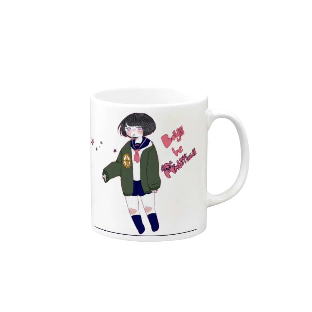 ネコの肉球のアンビシャス Mug :right side of the handle