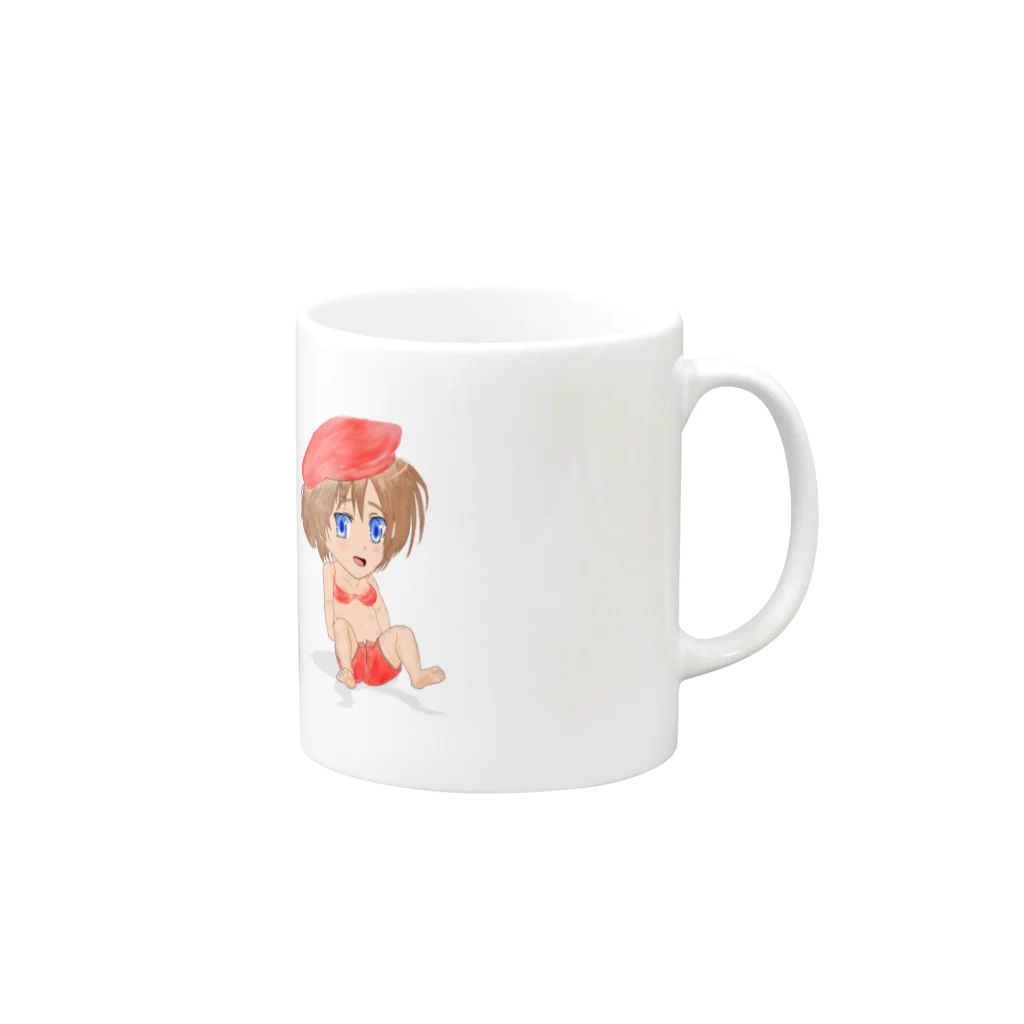 げーむやかんの赤ベレー水着女学生マグカップ Mug :right side of the handle