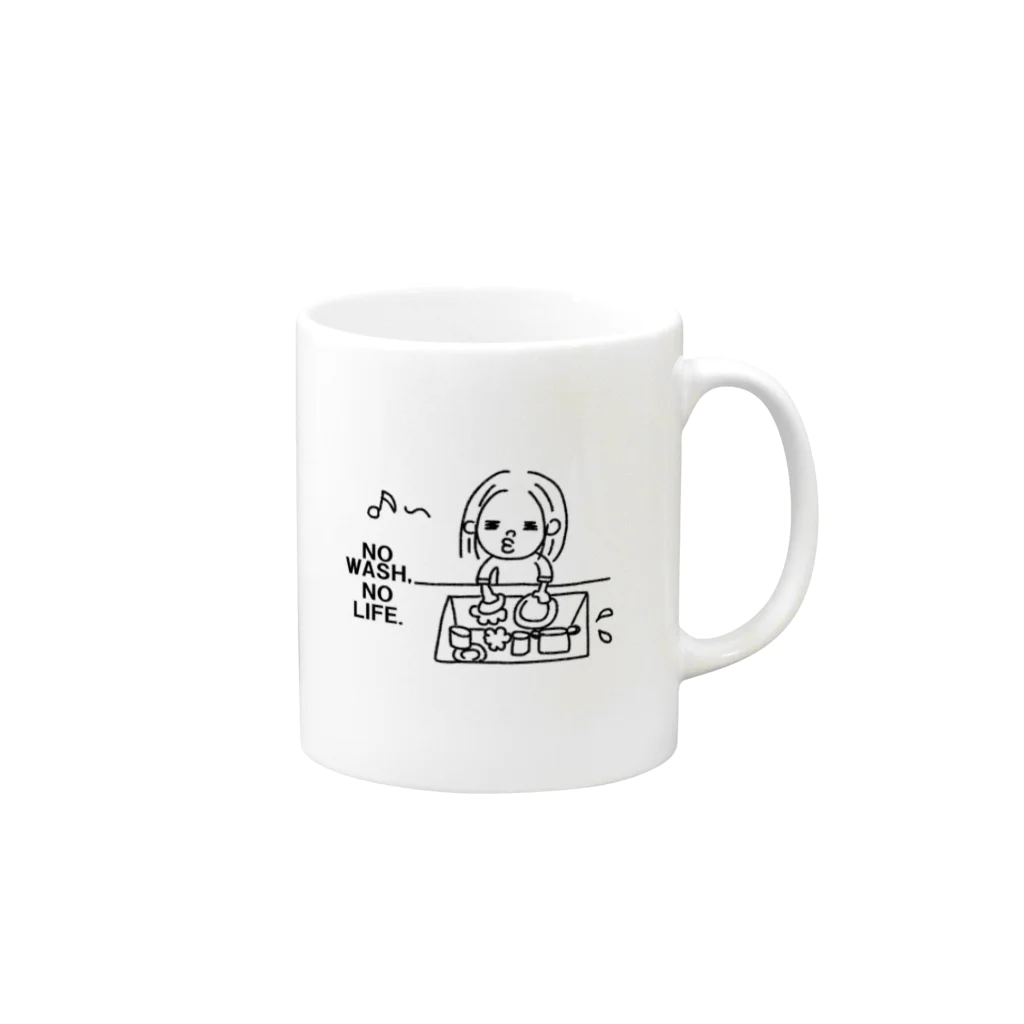 ゆるっと。あいのお店のNO WASH,NO LIFE.(両面イラスト) Mug :right side of the handle