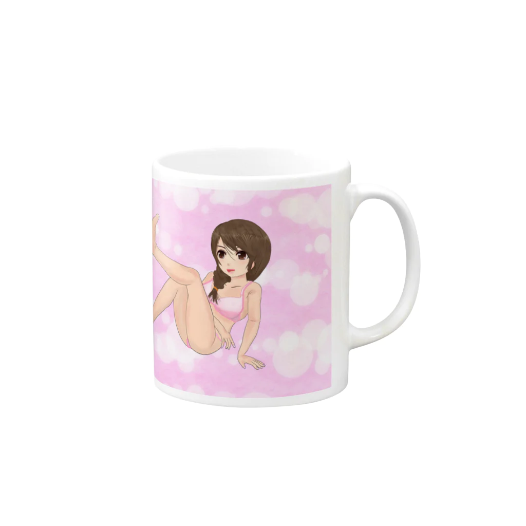 げーむやかんの萌え三つ編みピンク水着ふわふわ Mug :right side of the handle