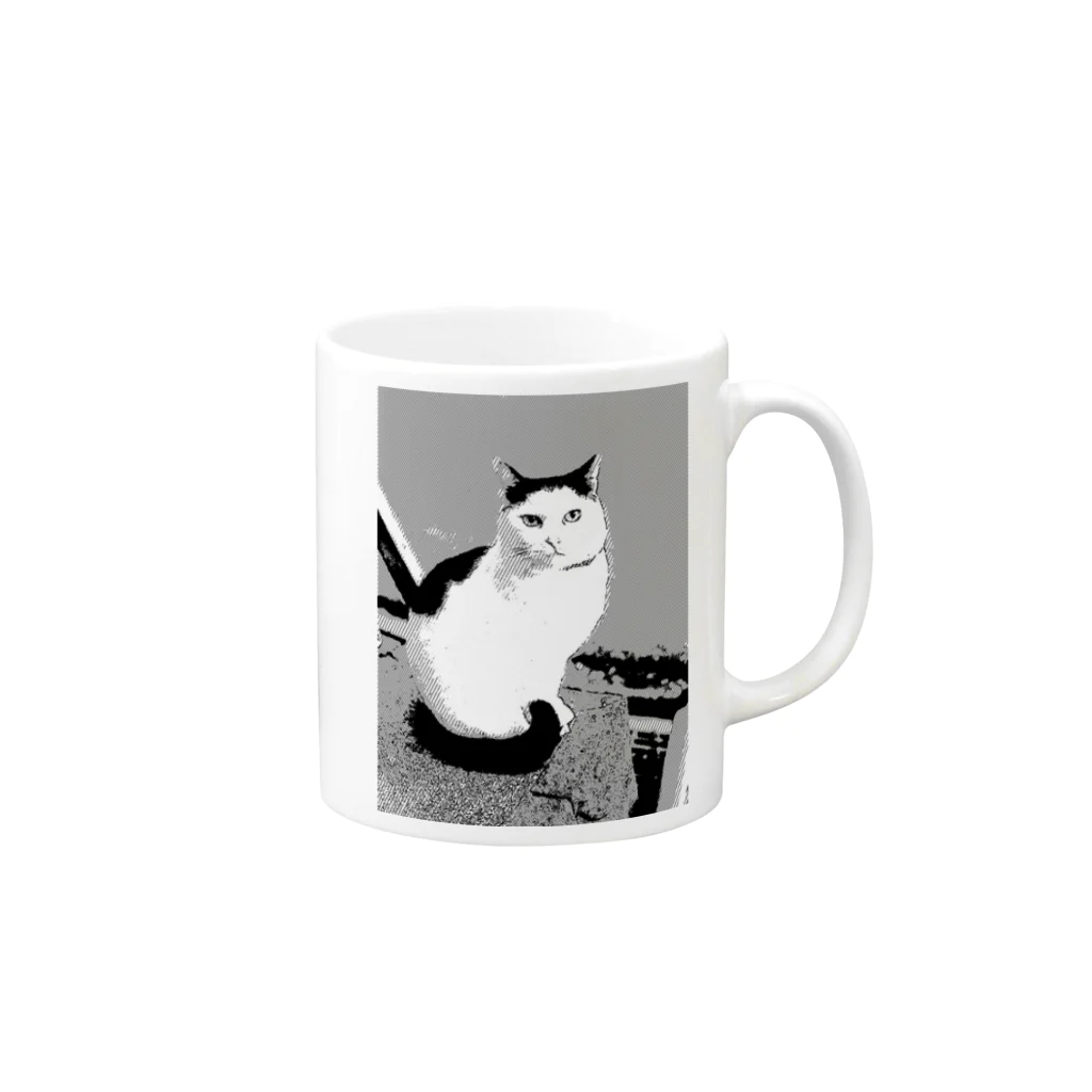 ねこのしっぽのモノクロ Mug :right side of the handle