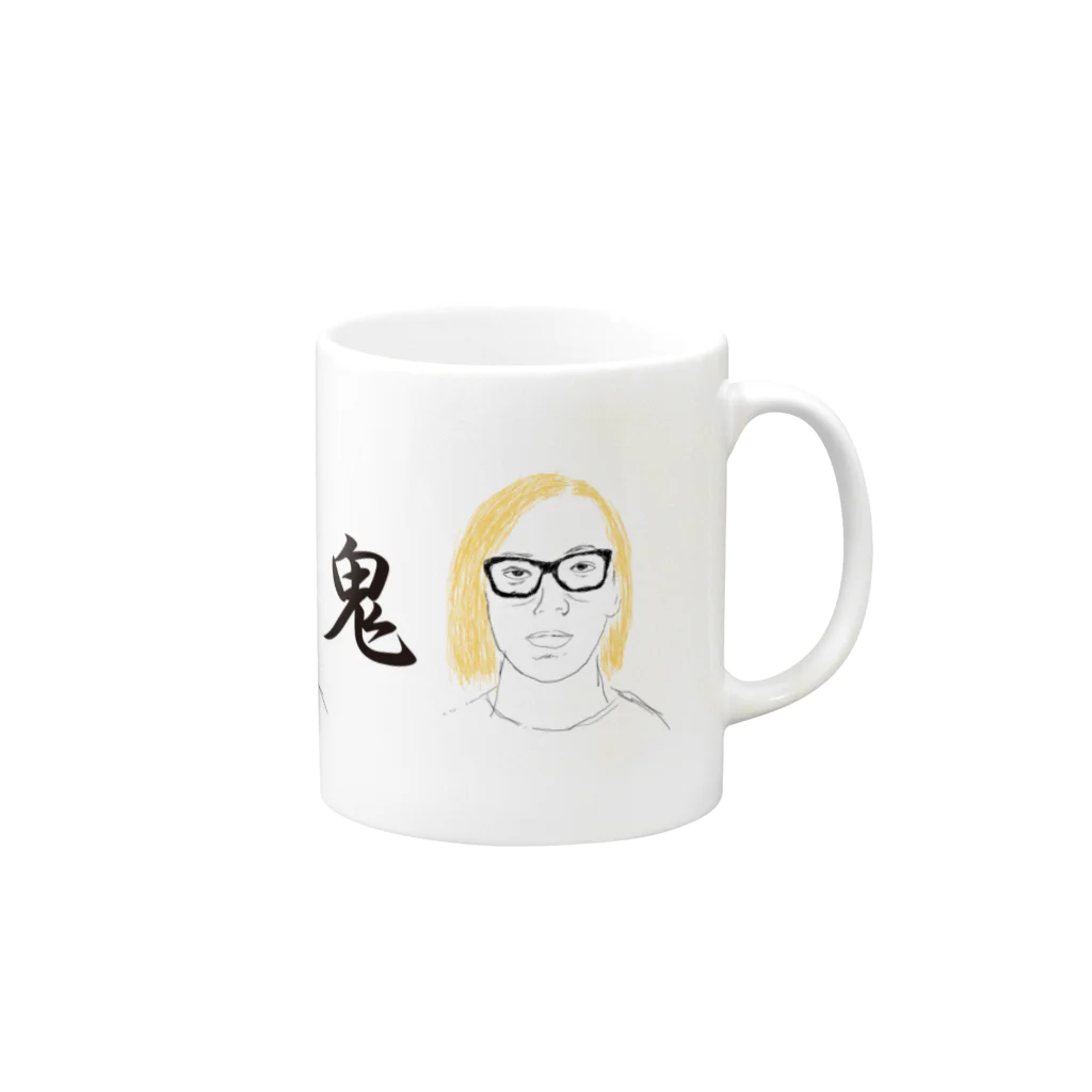 白と水色のカーネーションストアの鬼カップ Mug :right side of the handle