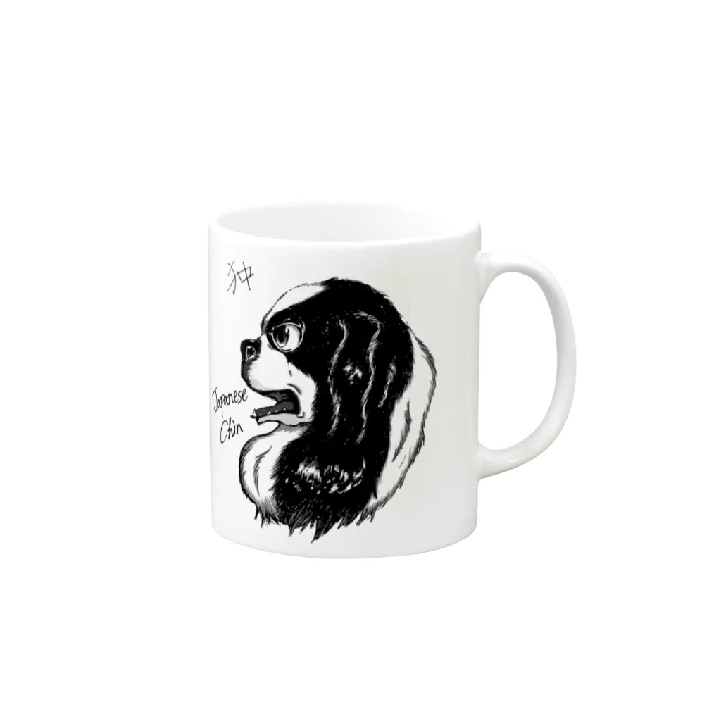 ピーキーちゅうすけのイケメン日本犬 狆 Mug :right side of the handle