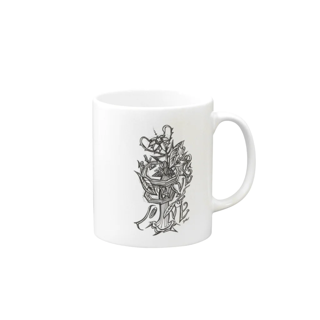 randomyokoのBe You, Give Love [隠れたメッセージ・愛の木・抽象画] Mug :right side of the handle