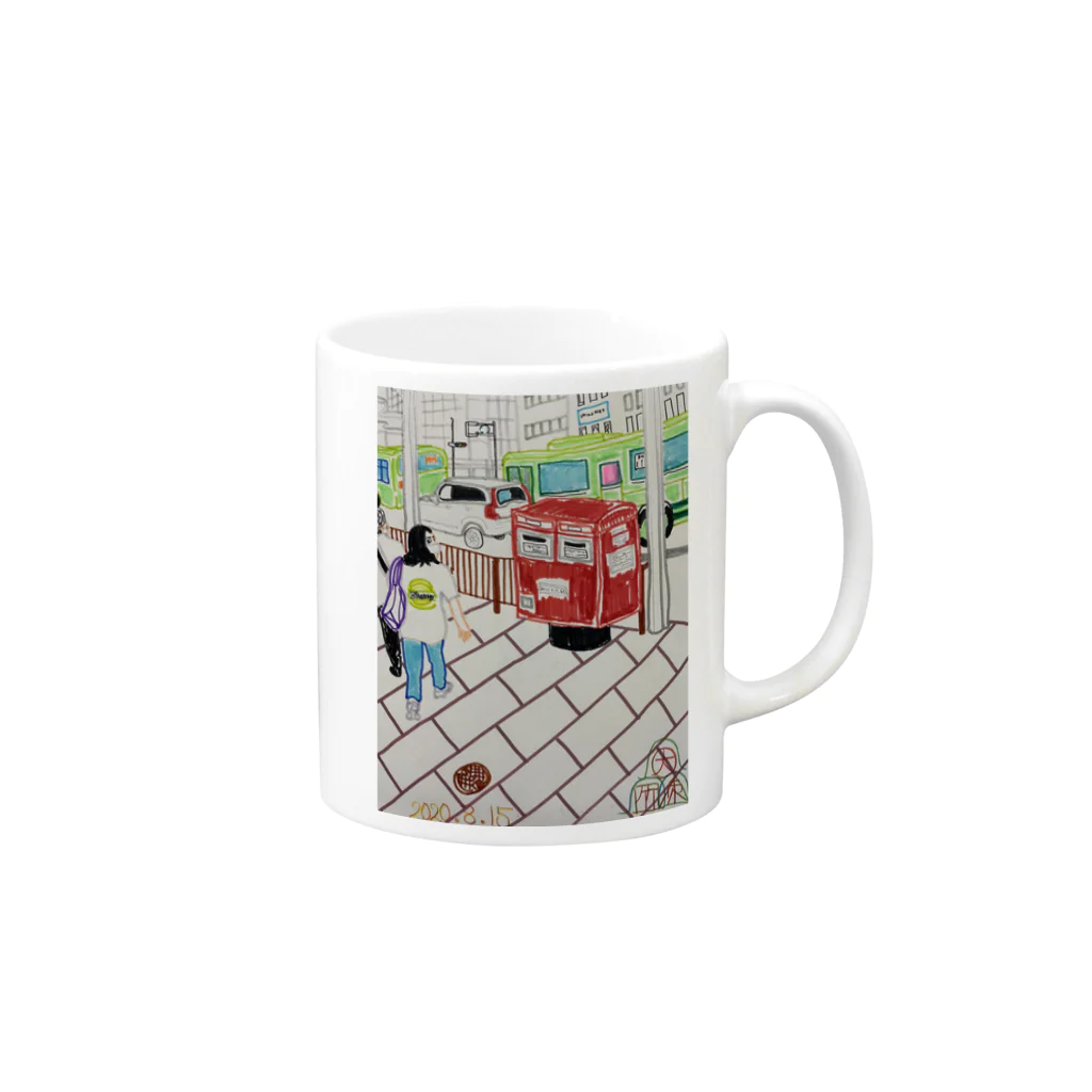 エド・ワード【江戸鉾の愛殿原】。の赤ポスト📮四条河原町 Mug :right side of the handle