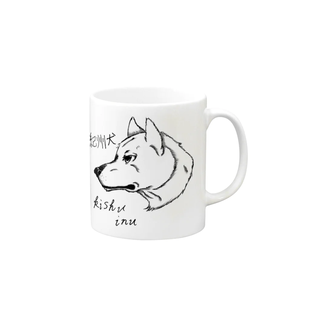 ピーキーちゅうすけのイケメン日本犬 紀州犬 Mug :right side of the handle